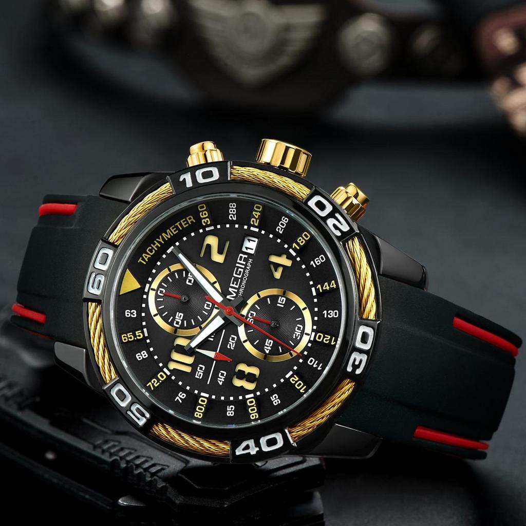 Megir Silikon Sportsklokke Herre Relogio Masculino Toppmerke Luksus Chronograph Army Military Watches Klokke Herre Quartz Armbåndsur