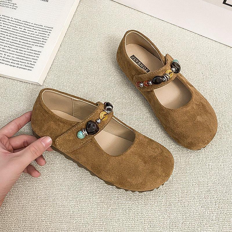 New Flat Birkenstocks Mary Jane Retro Skirt Women S Velcro Single Shoes Autumn Beads 35 жёлтый