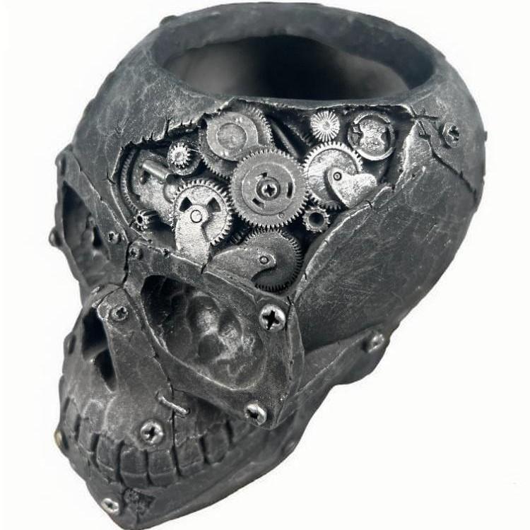 

Halloween Mechanical Wind Resin Crafts Skull Tools Flower Pot Ornaments Holiday Gifts Home Decoration Ornaments 11.5cm 15.5cm 12.4cm