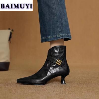 Pointed Toe Ankle Boots Women High Heels Snow Shoes Brand Chelsea 2024 Trend Autumn Woman Dress Pumps Leather Goth Botas Mujer