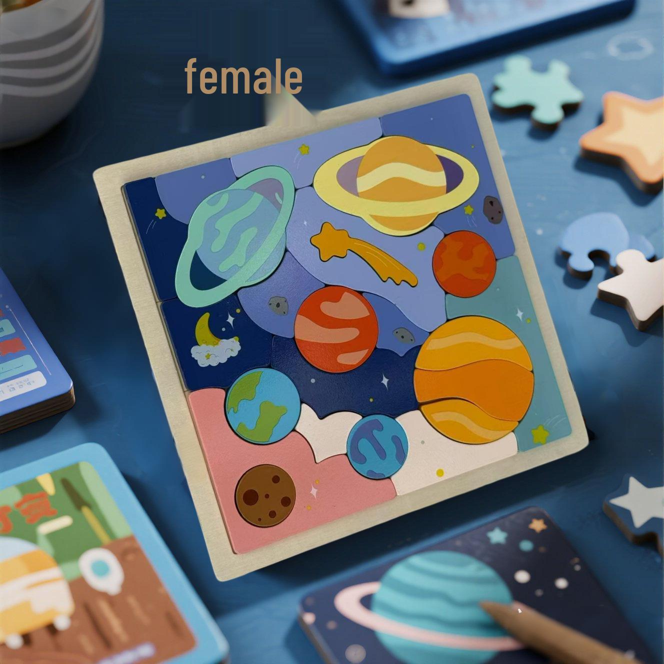 

Wooden Planet Space Theme Jigsaw Puzzle - Creative Building Blocks for Kids