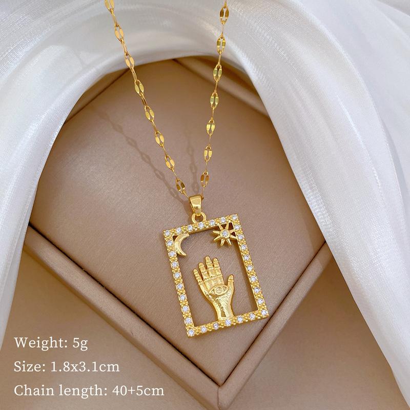 Hand Holding Sun And Moon Picking Stars Light Luxury Temperament Gorgeous Full Diamond Necklace Female Versatile Collarbone Titanium Steel Chain