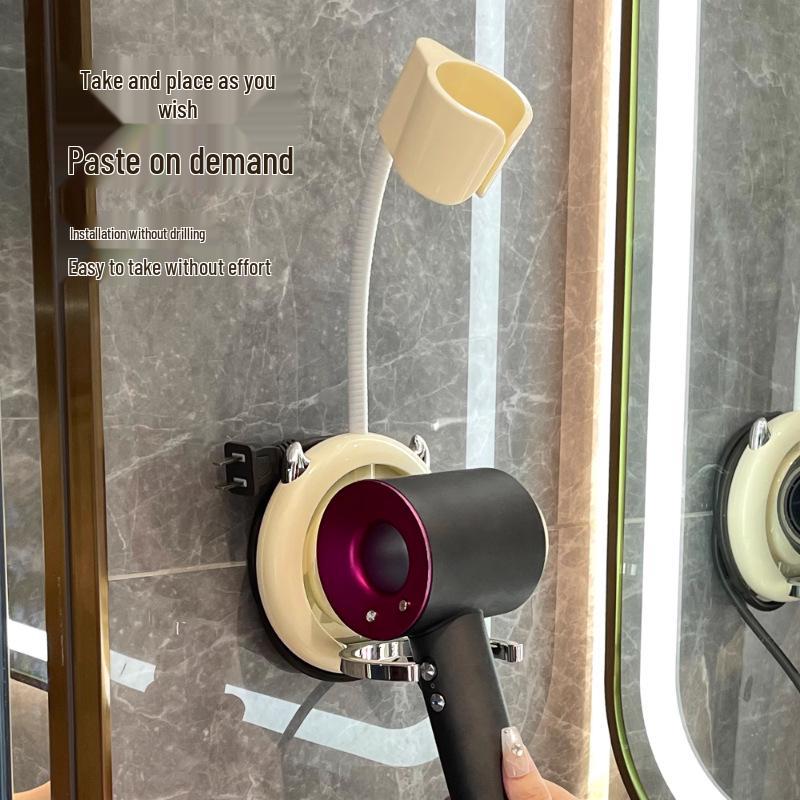 Hands-Free Wall-Mounted Hair Dryer Stand: No-Punch Bathroom Holder for Easy Hair Drying.