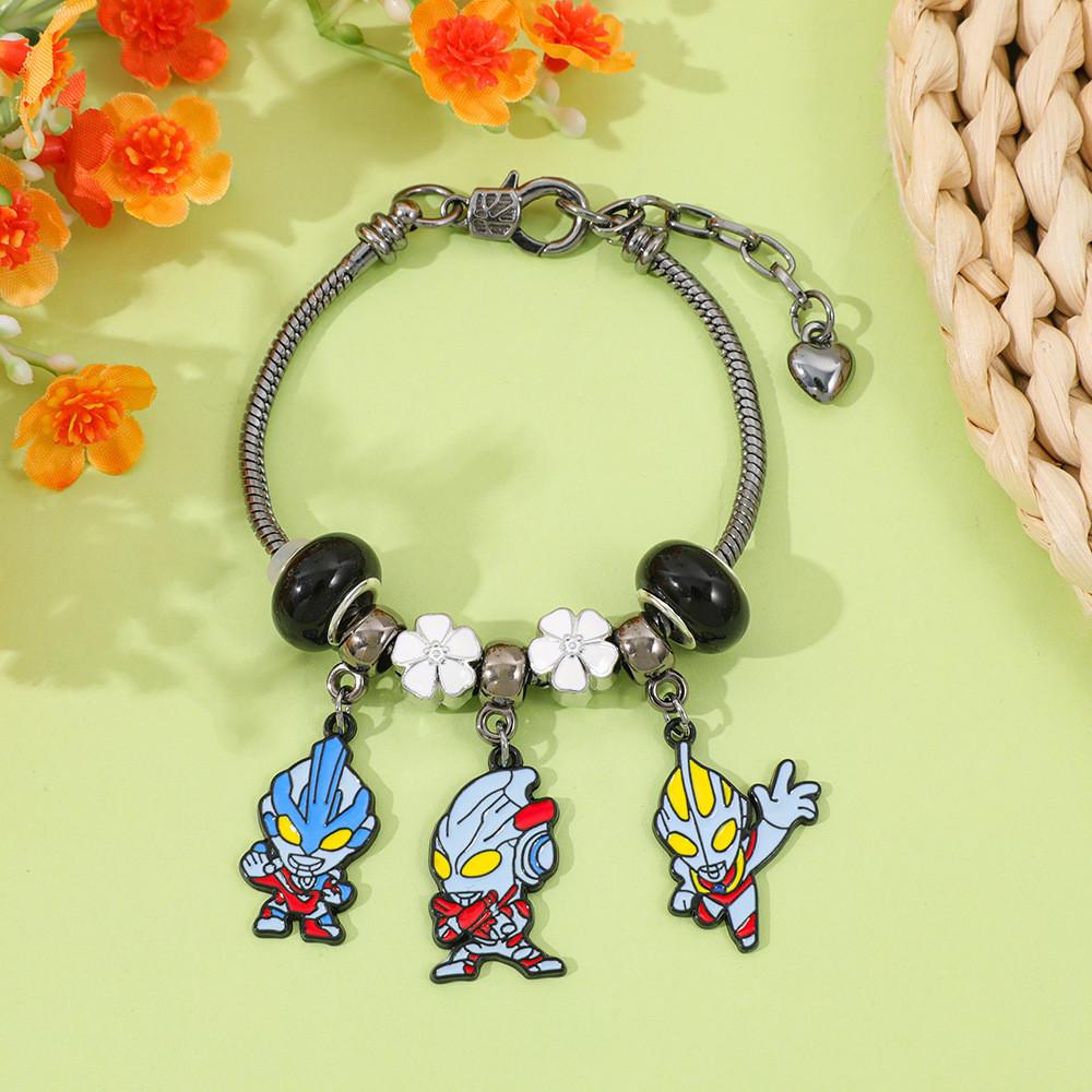Ultraman Character Beaded Bracelet With Zinc Alloy Chain For Unisex Gift