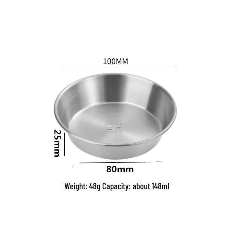 Petite assiette ronde en acier inoxydable 304 pour assaisonnement, steak, salade ou sauce.