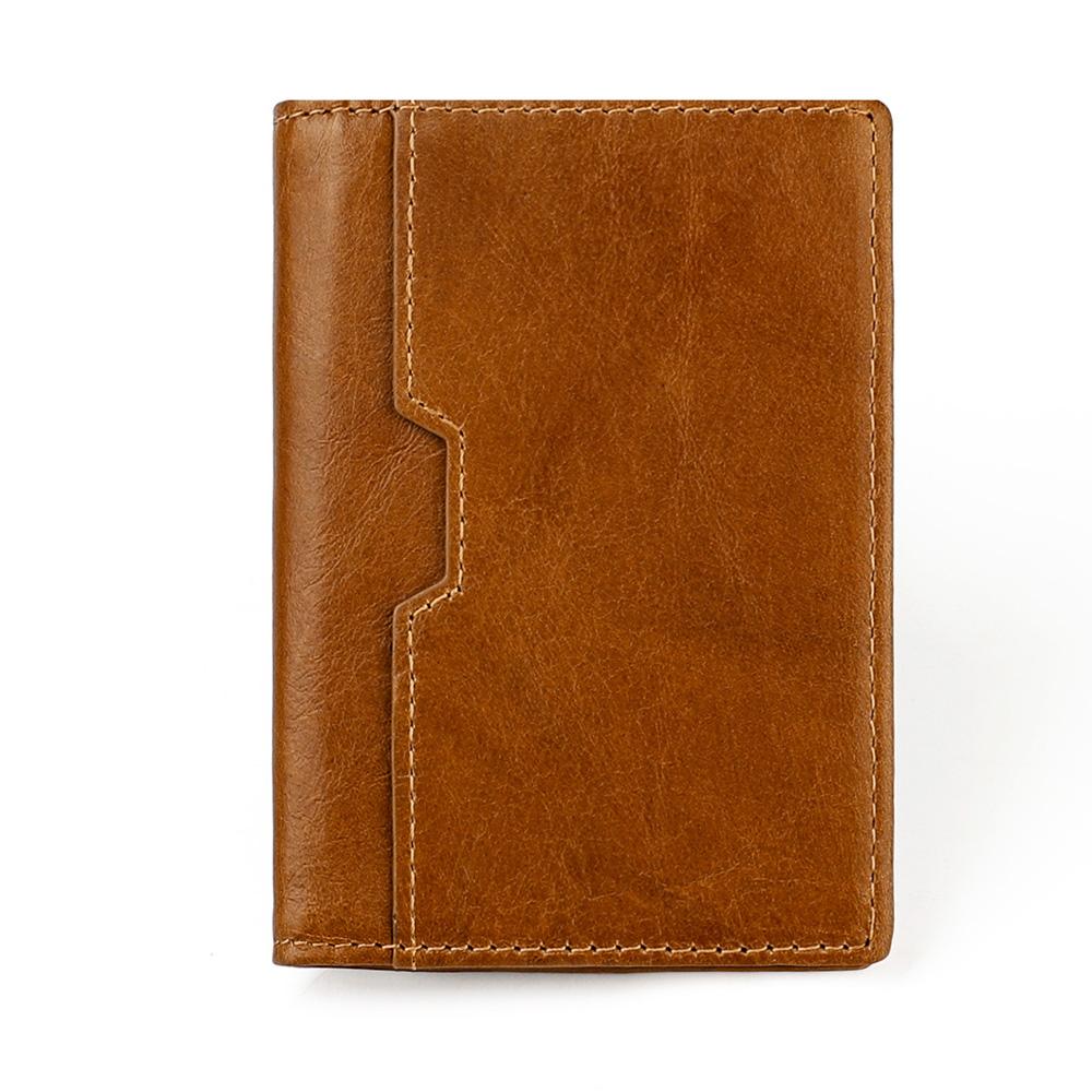

Genuine Leather Card Holder Oil Wax Cowhide Slim Bifold Wallet RFID Blocking Pull Tab ID Case коричневий