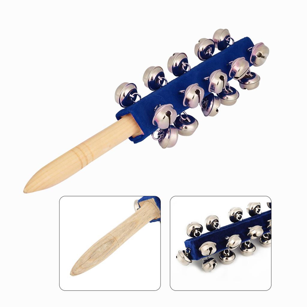 Wooden Handheld 21 Jingle Bells Bar Sleigh Stick Kids Toy Instrument (Blue)