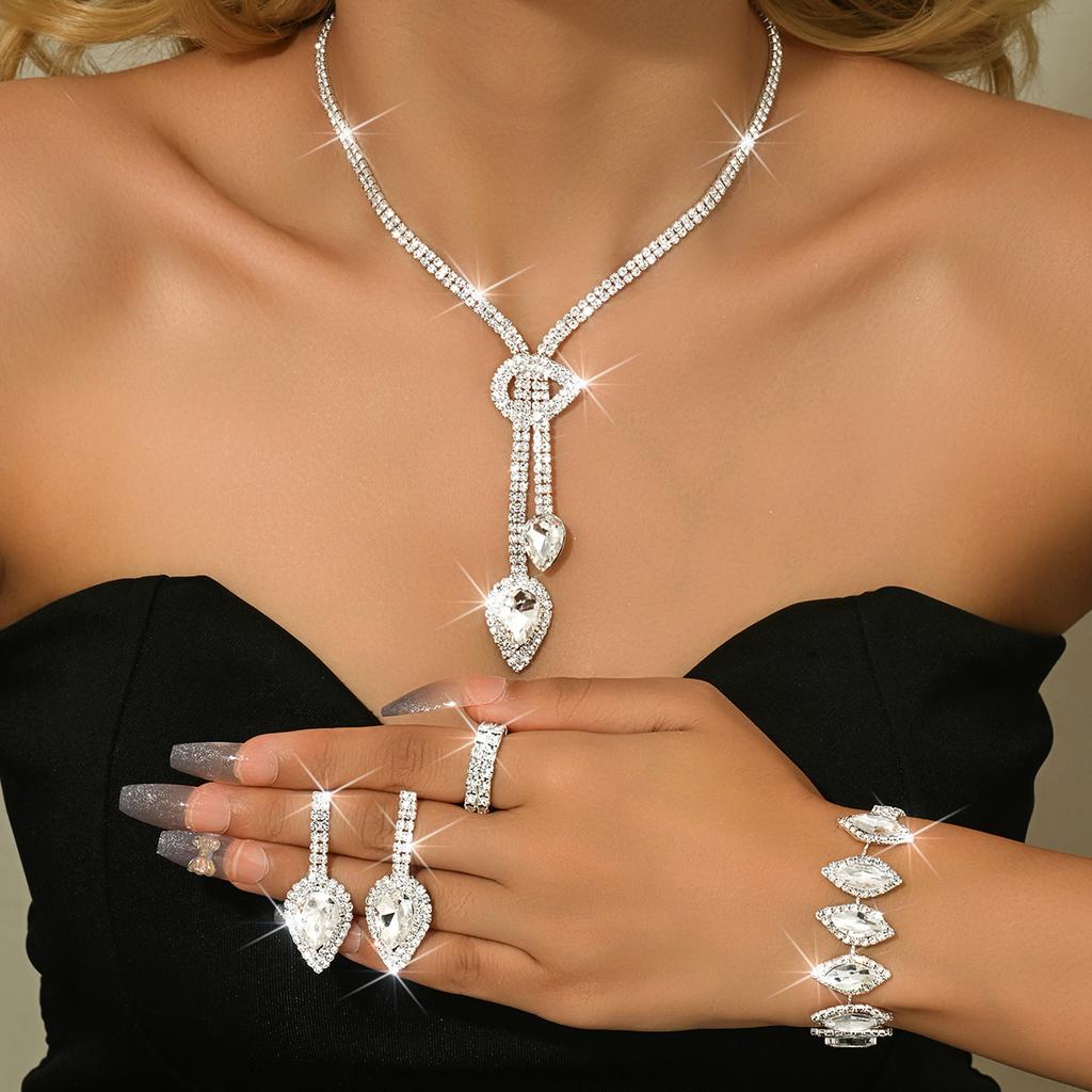Bridal Lady Set Jewelry Necklace Earrings Wedding Dress Elegant Bracelet