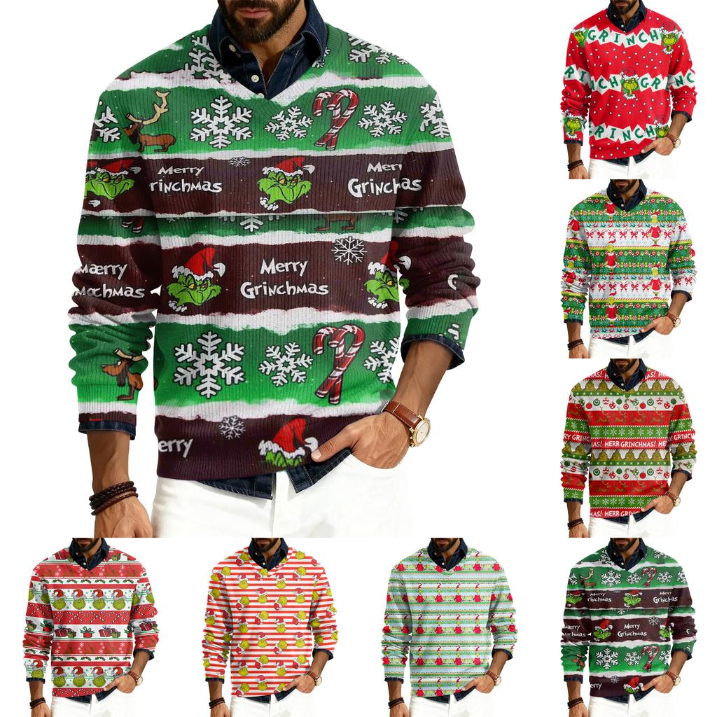Men's V-neck Long Sleeve Ribbed Knit Pullover