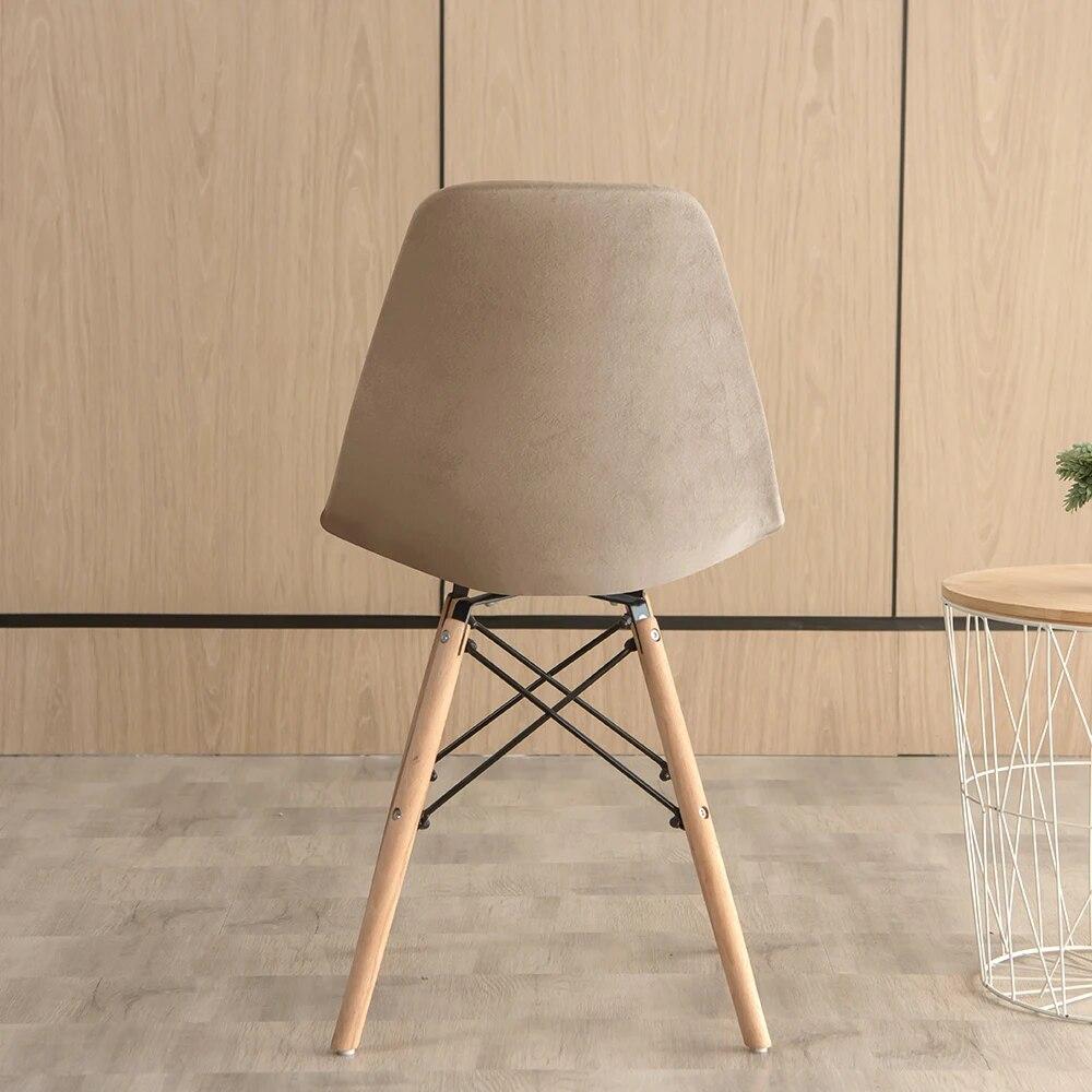 Solid Color Velvet Shell Chair Cover Washable Removable Back Chair Covers Stretch Dining Seat Cover for Hotel Home Dining Room