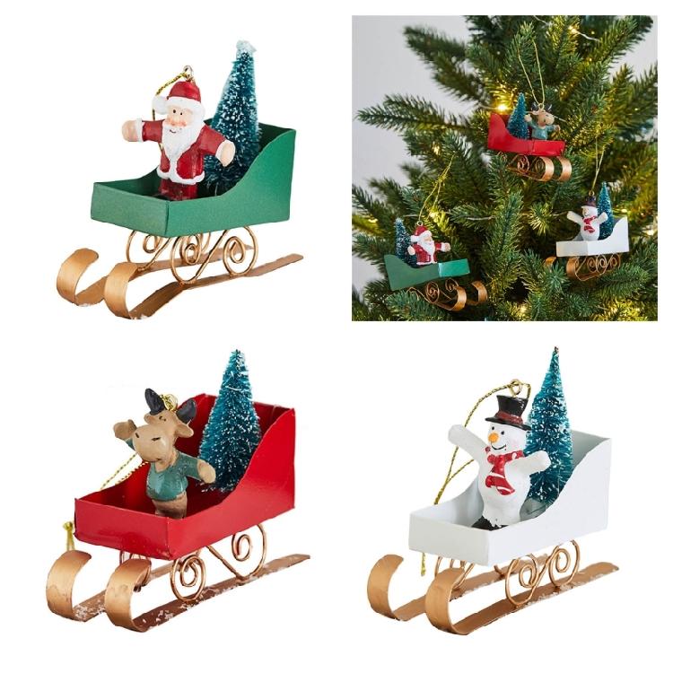 Weatherproof Iron Sled Car Interiors Christmas Tree Hanging Ornament For Mantel Window Entryway Holiday Party Decoration