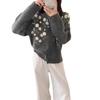 Three-dimensional Flower Gentle Wind Design Sense Knitted Cardigan Autumn and Winter New Sweet Loose Sweater Jacket Women