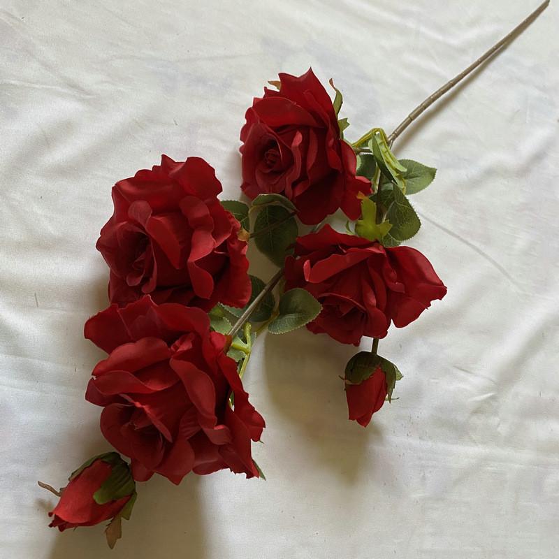 Realistic Faux Rose Flower Six Stem Silk Plant Home Office Decor Gift Idea