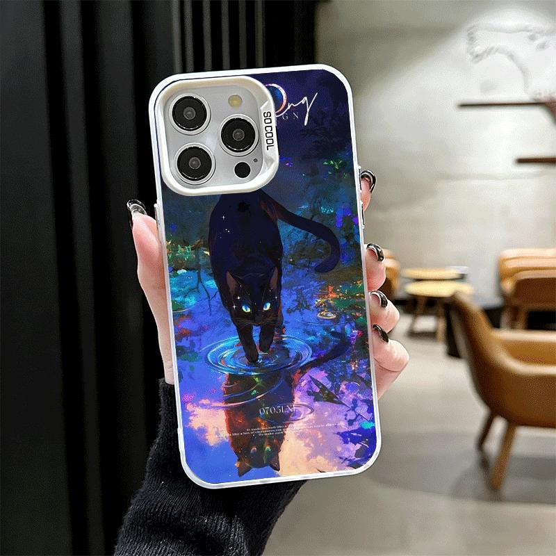 Night Moon Cat Dreamy Art Shockproof Phone Case for iPhone 17 Air 16 16E 15 Pro Max 14 Plus 13 Mini 12 Back Cover Anti Fall Fund