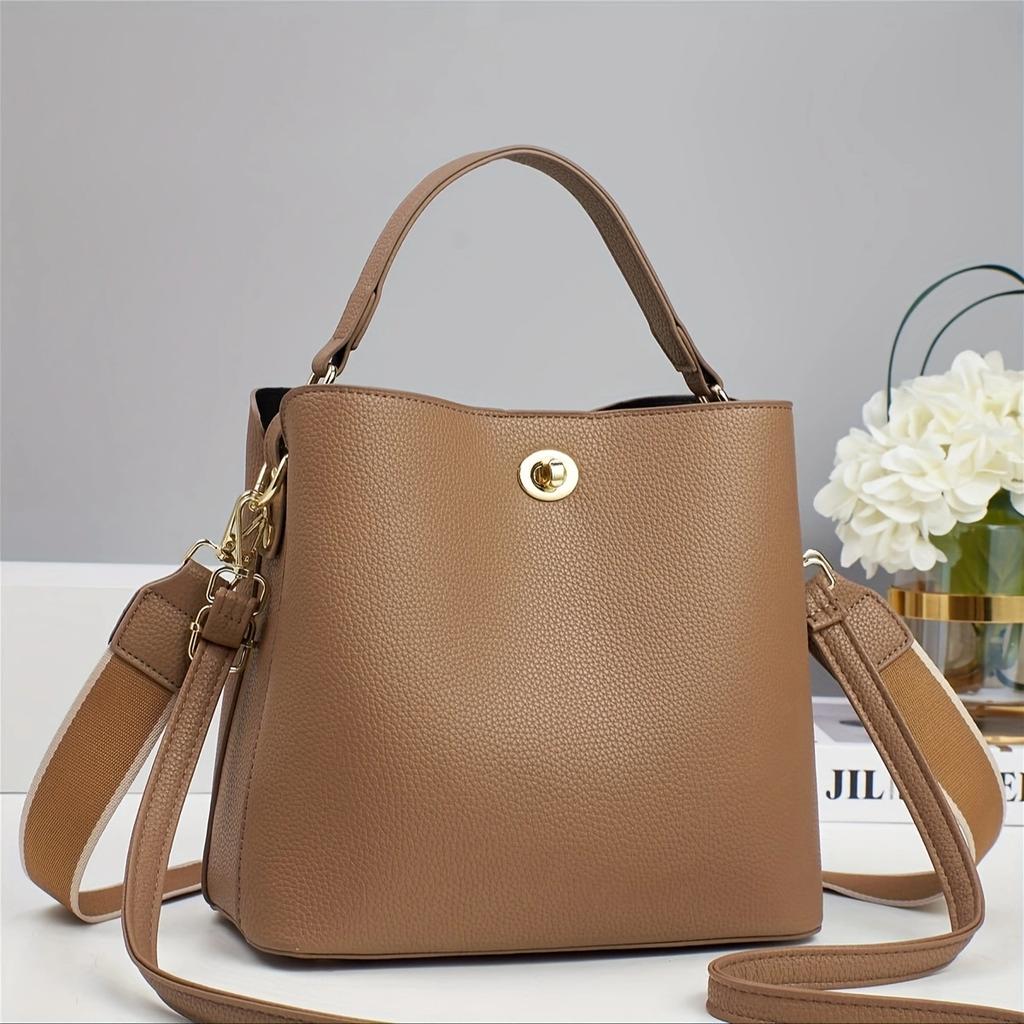 New Women's Handbag Bucket Bag High-end Female Bag Lightweight Crossbody Single Shoulder Bag Twist Lock Small Bucket Bag