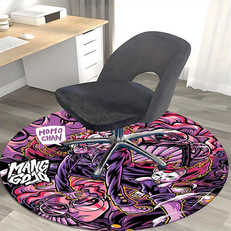 1pc Anime Cartoon Design Momo Chan Mang God Round Carpet Office Chair Mat Non-Slip Rug Suitable for Home Decor, Living Room