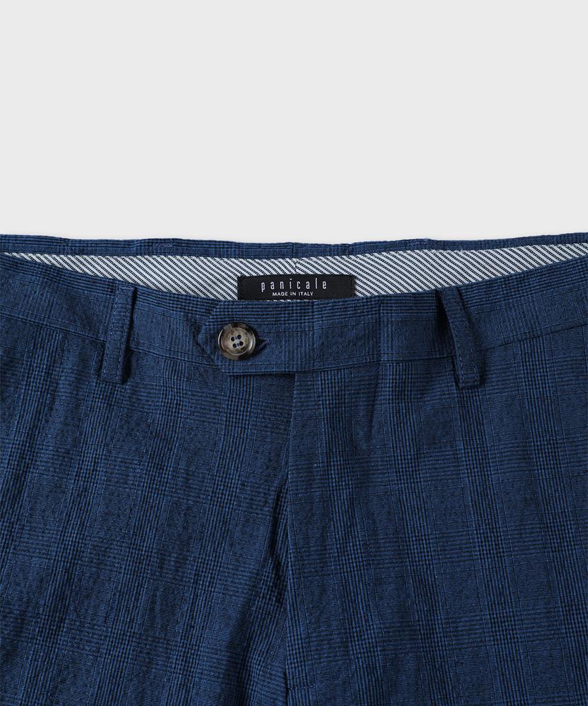 PANICALE Glen Check Slim Fit Cotton Pants [Navy]