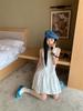Women's Summer 2025 French White Sleeveless Camisole Dress with Flower Bud Puff Skirt