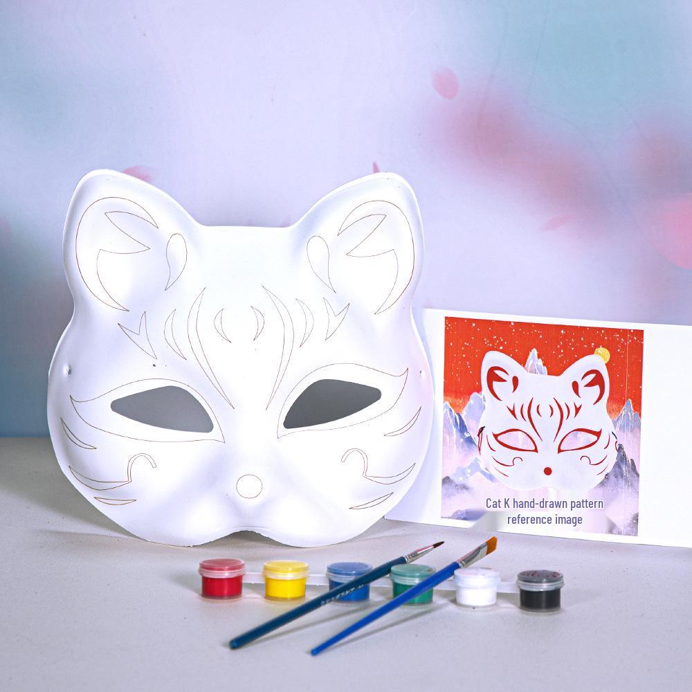DIY White Peking Opera Fox Mask: Blank Paper Pulp for Kids To Paint