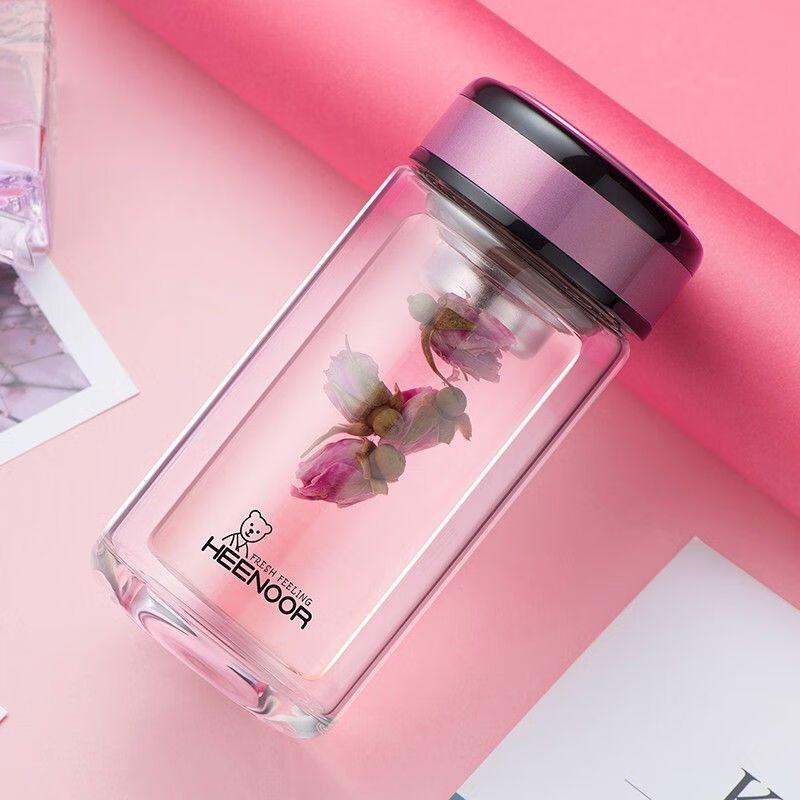 Heenoor Double Wall Portable Glass Tea Infuser Bottle