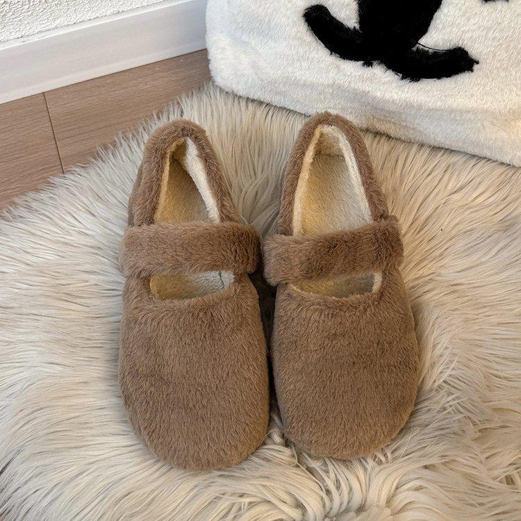 Thick-soled Fluffy Shoes for Women To Wear In Autumn and Winter, Piled Warm Beanie Shoes for Women, Mary Jane Cotton Ladyshoes for Women