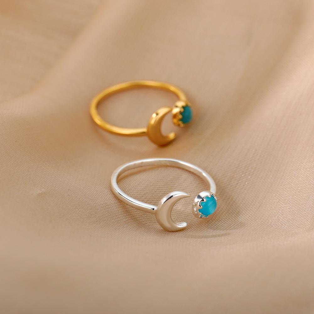 Vintage Opal Rings For Women Man Stainless Steel Sun Rings Moonstone Ring Accessories Jewelry Gift Best Friend Mom Bijoux Size 7