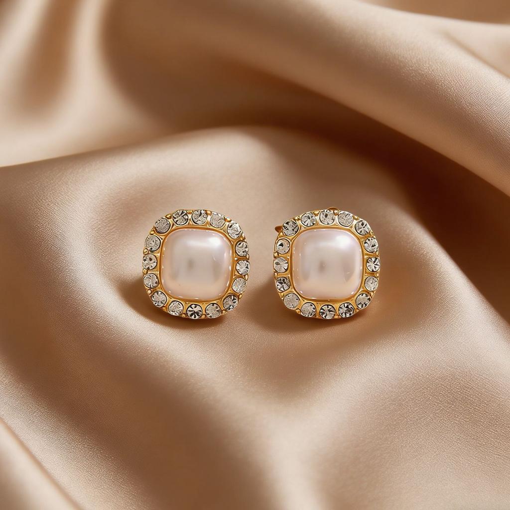 Light luxury pearl stud earrings women's niche design sense love bow earrings versatile earrings commuting