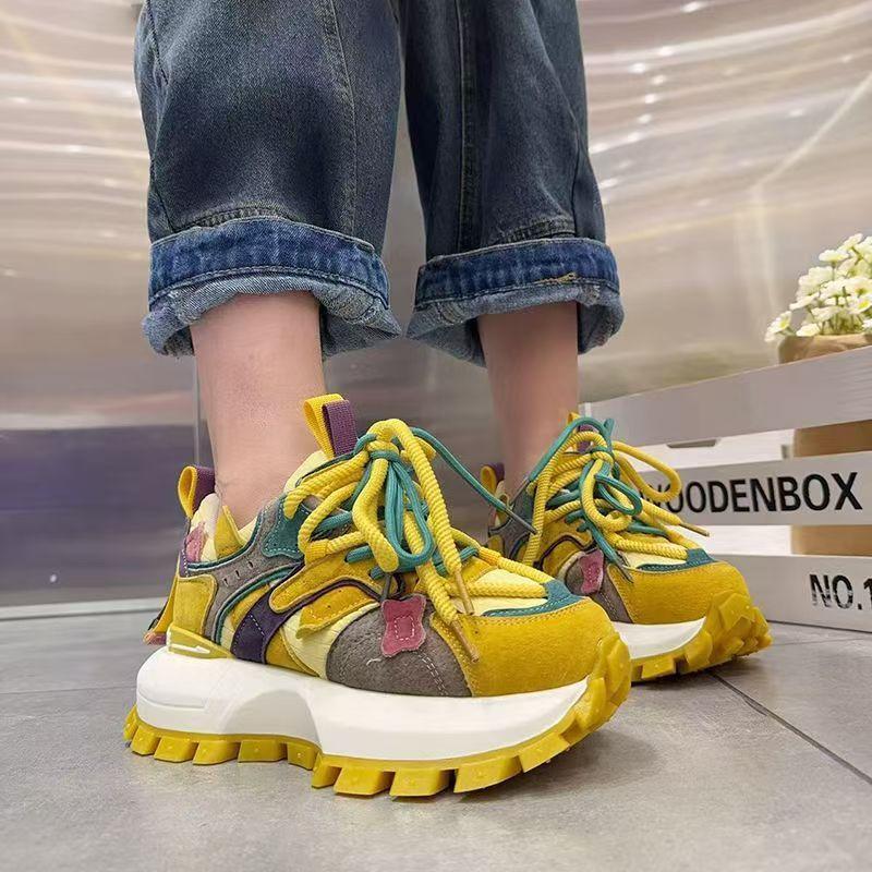 22 Spring New Models Show Feet Small Casual Forrest Gump Shoes European Soft Leather Color Matching Dad Shoes