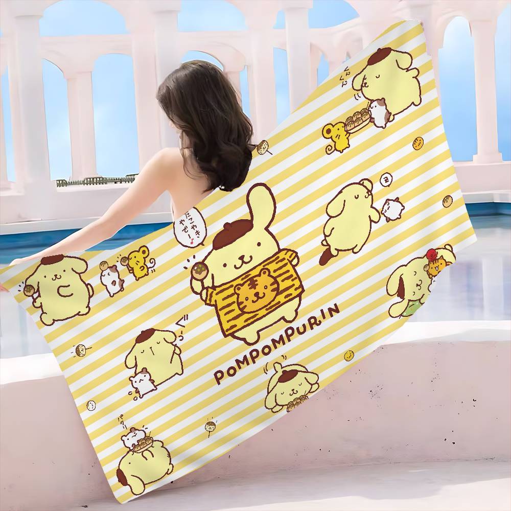 Cute P-Pom P-Pom Purin Beach Towel Colorful Bath Towels for Girl Microfiber Quick Dry Custom Sand Free Beach Yoga Spa Gym Pool