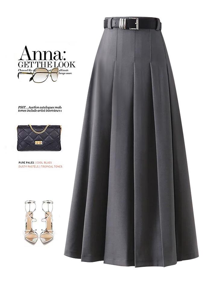Korean Style 2024 Women's High Waist A-Line Midi Skirt