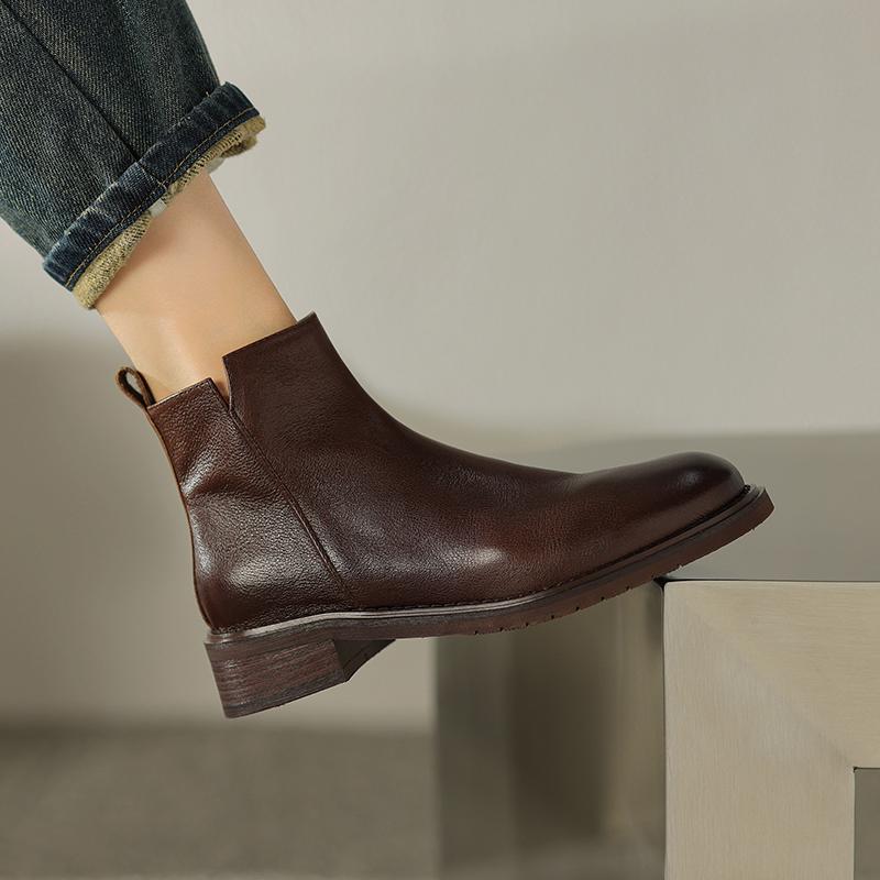 Fashion 2025 Autumn Women Shoes Genuine Leather Chelsea Boots Retro Women Boots Winter Ankle Boots Chunky Western Boots  ladies shoes