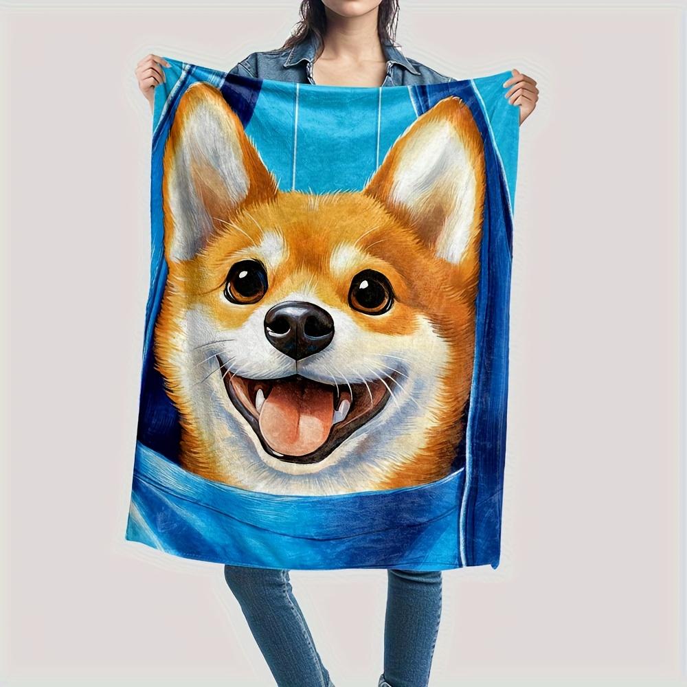 Corgi Face Print Blanket Reversible Flannel Throw for Dog Lovers AllSeason Comfort Adorable Pet Gift