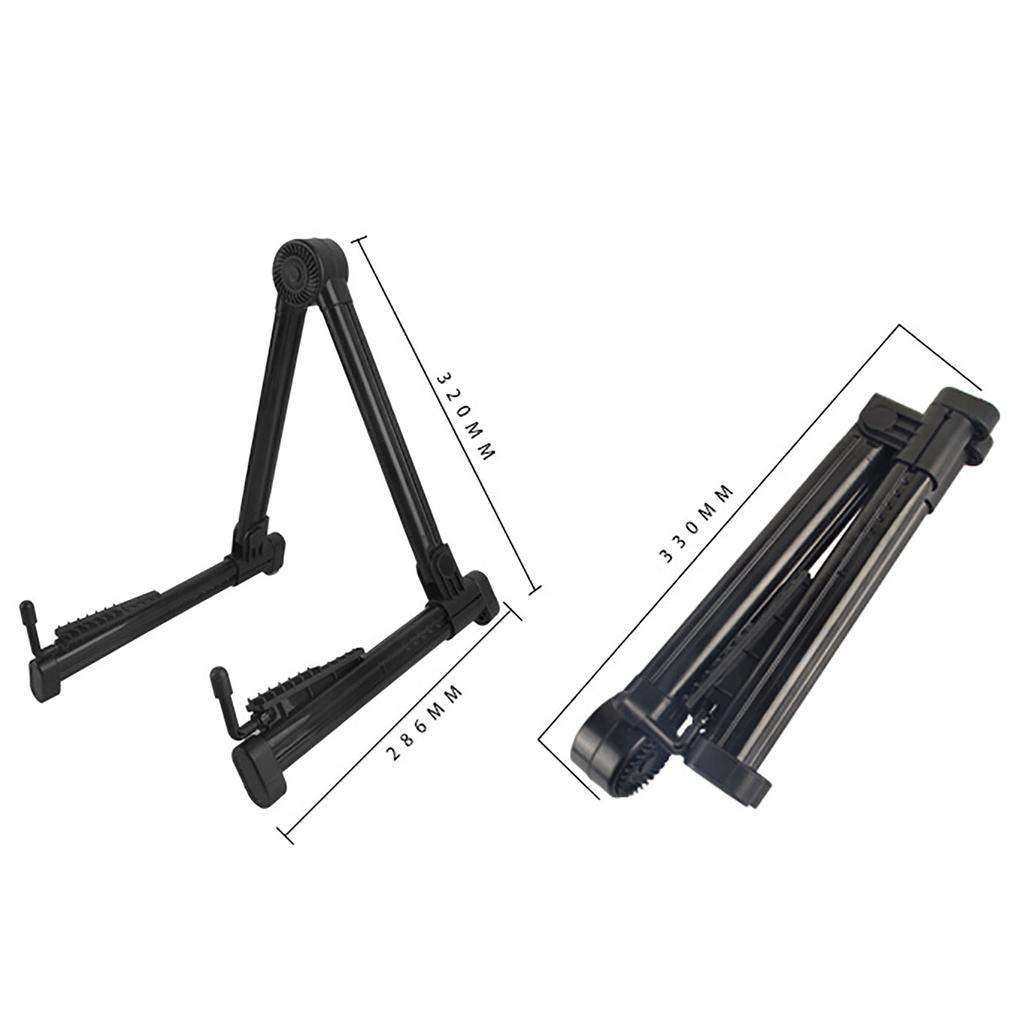 Black A Frame Guitar Stand with Silicone Pad Foldable Stable ABS Folk Guitar Bracket Rack for Home Classroom