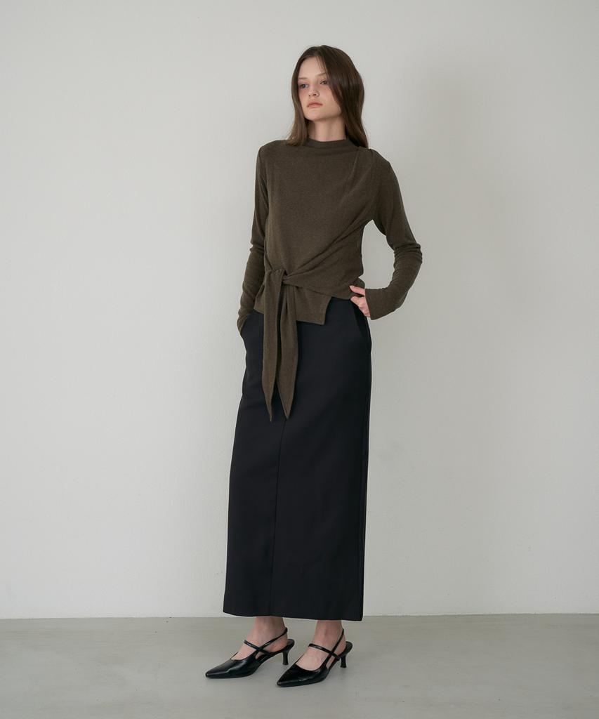 DEHEVE Wool Mock-Neck Wrap Long Sleeve [Khaki]