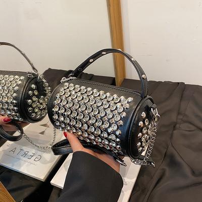 This Year's Popular Bag Ladies 2025 New Korean Version Fashion Rivet Personality Trend Hand-held Crossbody Cylinder Bag PU