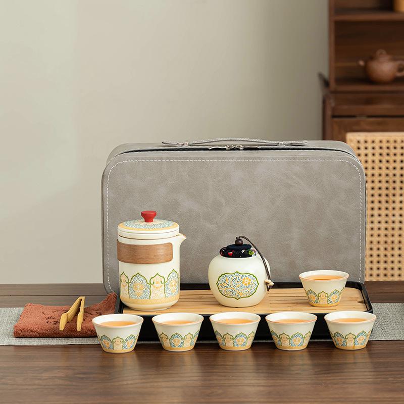 

Tea set, ceramic express cup, golden silk pot, six cups, company business gifts