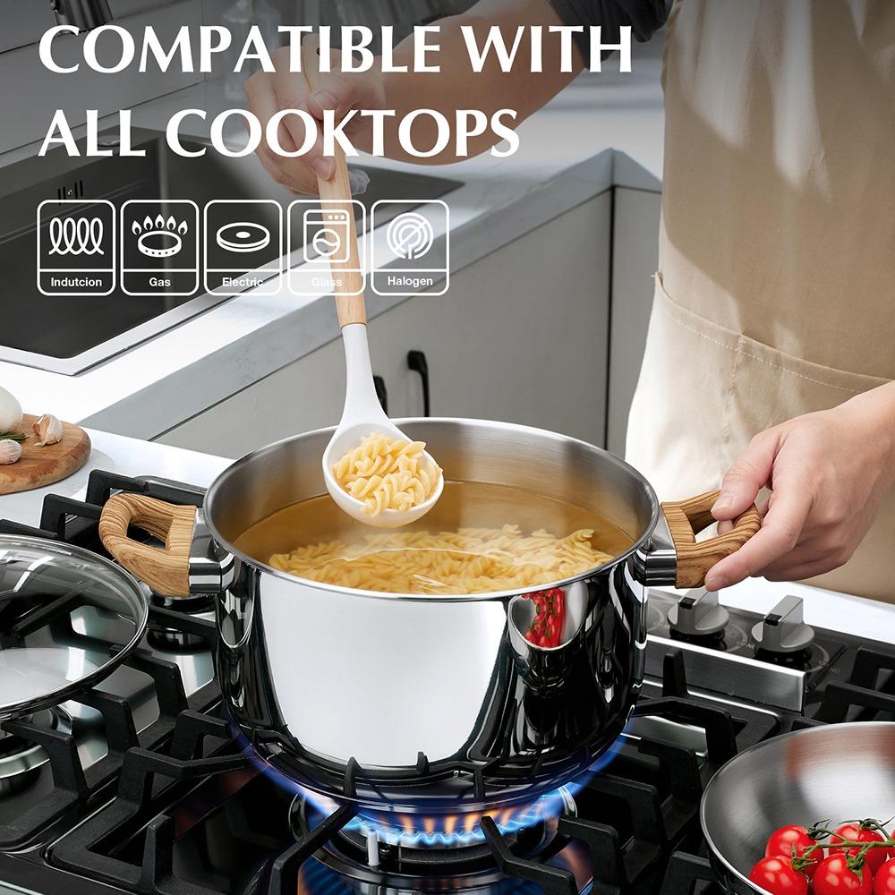 CSK Stainless Steel Pot 8 Quart Stock Pot with Visible Lid for Soup Pasta Vegetable Double Handle Dishwasher Safe