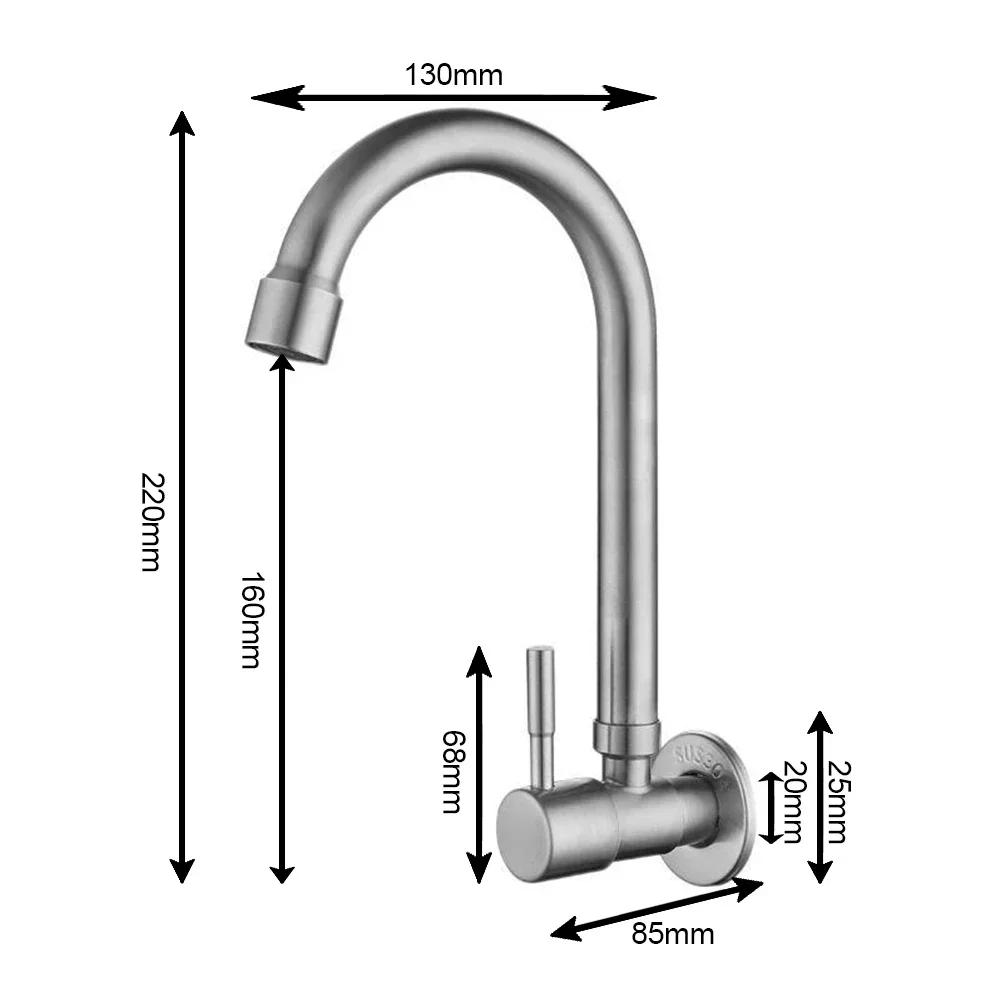 Kitchen Sink Faucet Wall Mounted Single Cold Faucet Balcony Rotating Stainless Steel Tap Kitchen Faucet Bathroom Basin Tap