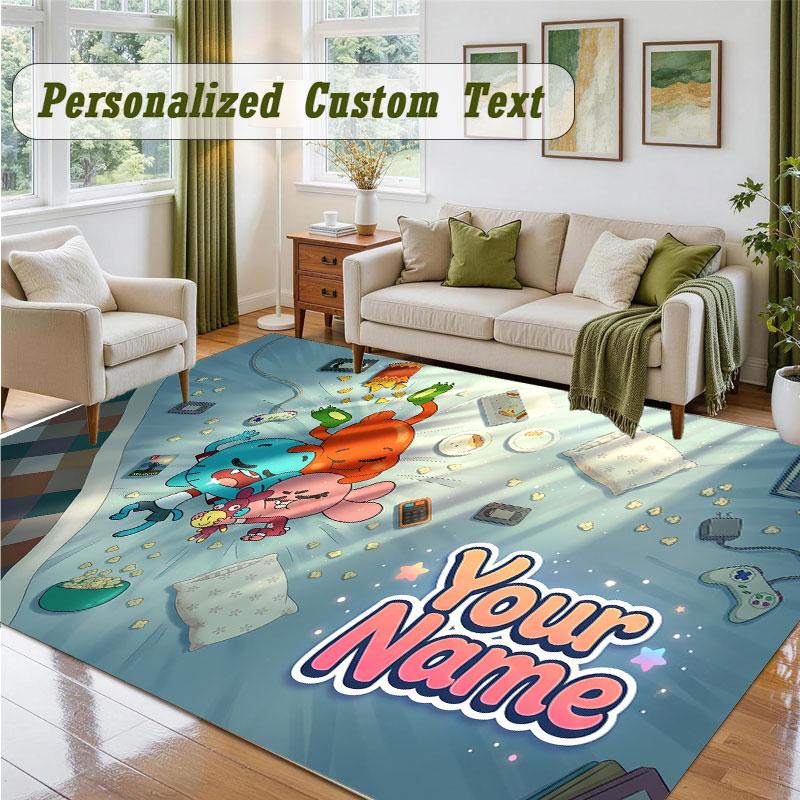 Crystal Velvet Square Rug Custom NameAmazing World of Gumball Pattern Non Slip Home Floor Decor Rug