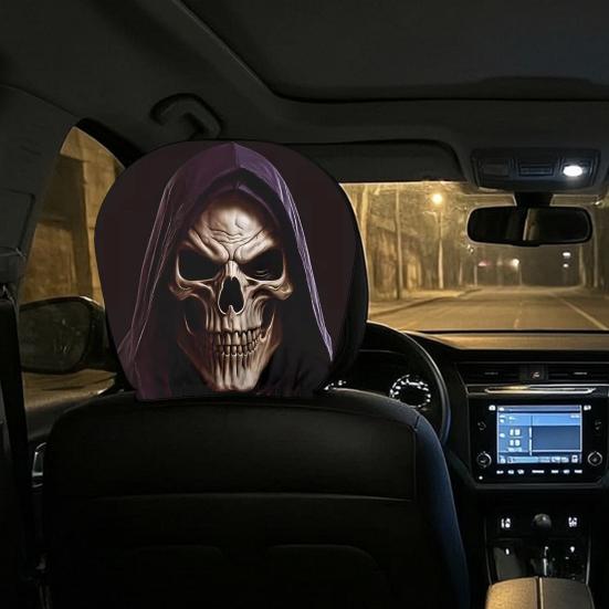 Funny Cartoon Car Headrest Covers, Universal Breathable Elastic Seat Neck Pillow Protector, Humor Spooky Auto Interior Decor for Most Vehicles