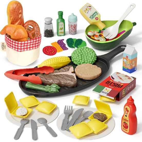 Lehoo Castle Play Kitchen Accessories, Play Food Sets for Kids Kitchen, Fake Food Pretend Play for Toddlers 3-5, Realistic Felt Food Playset for Kids
