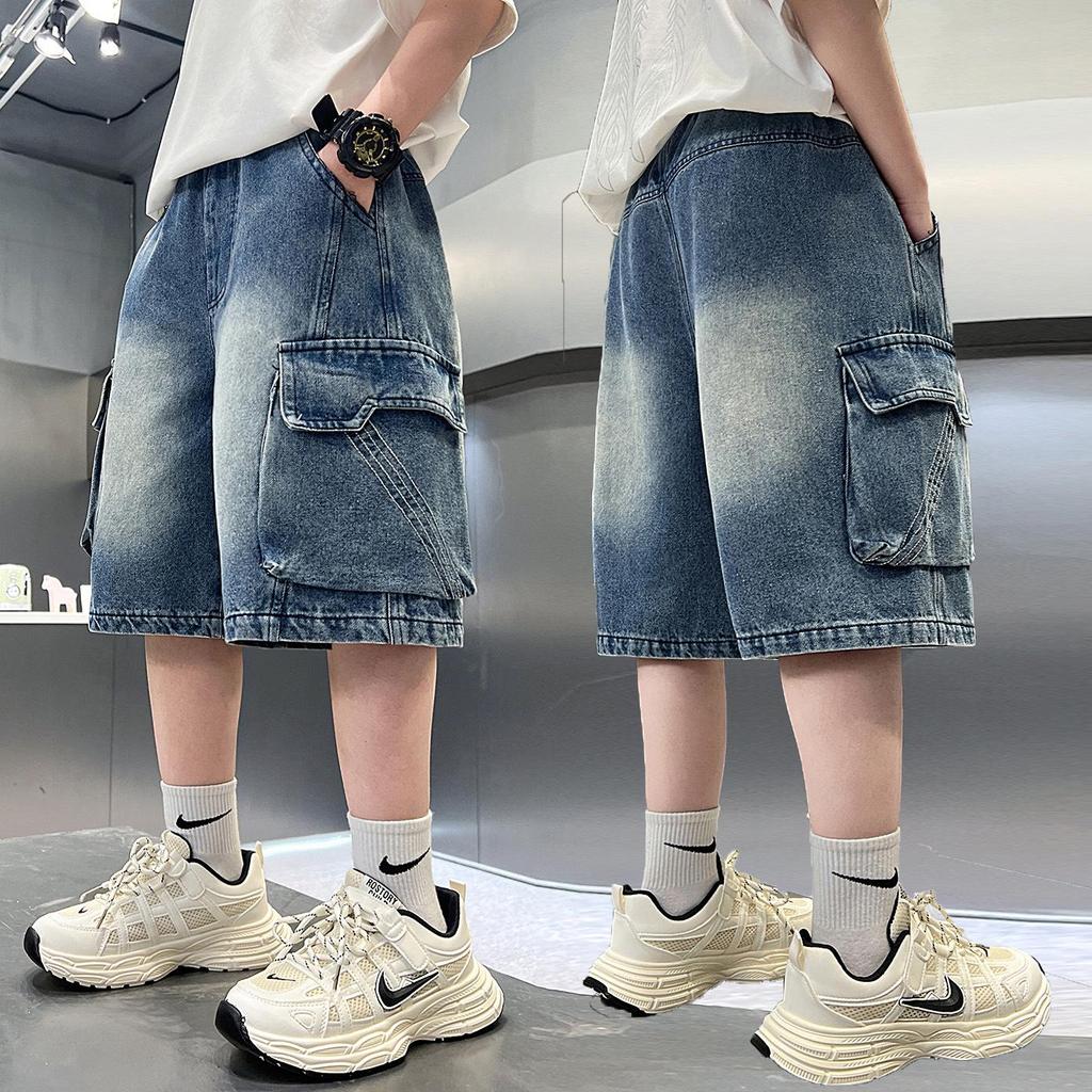 Jungen 2026 Sommer Mode Denim Capri-Shorts mit großen Taschen
