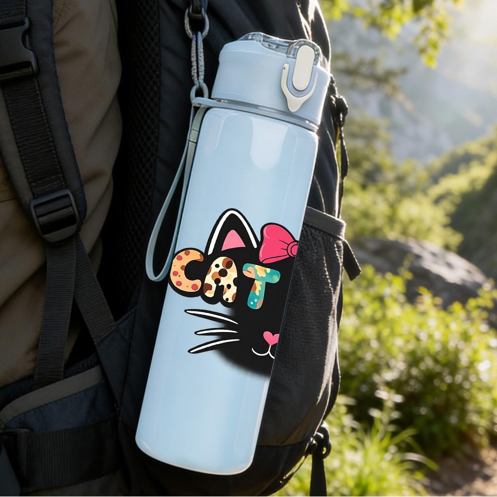 1PC Cat Mom Heart Love Theme Print 750ml Color Plastic Sports Water Bottle Leakproof Flip Straw Lid Suitable for Sports Office Home Use
