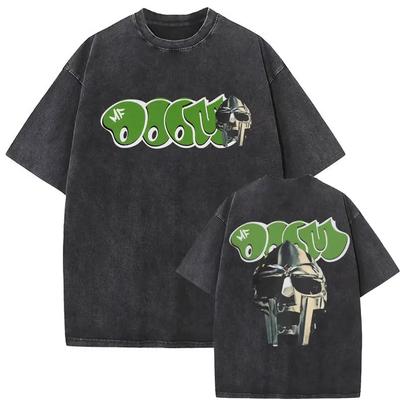 Tricou Casual Street Style Bărbați și Femei Modă Mânecă Scurtă Spălat Vintage Model Rapper Mf Doom MM FOOD