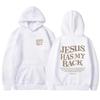 JESUS HAS MY BACK Velvet Hoodie Plain English Letter Slogan Print Kangaroo Pocket Drawstring Print Hoodie