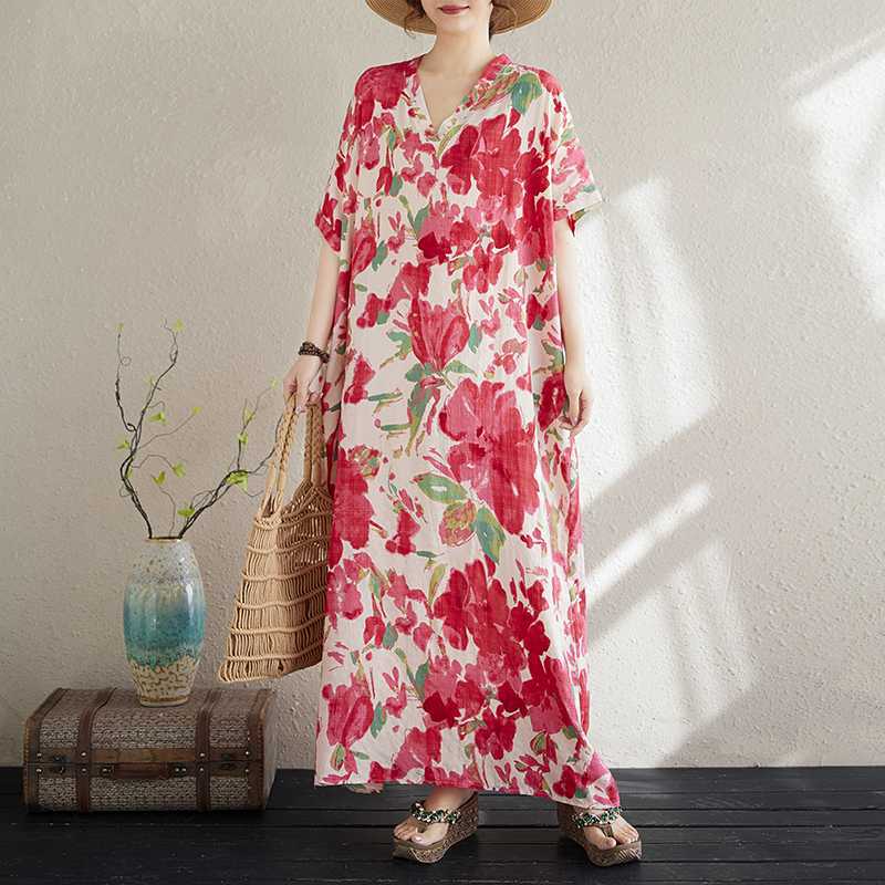 

Summer Cotton and Linen Printed Loose and Simple Long Skirt for Women One size