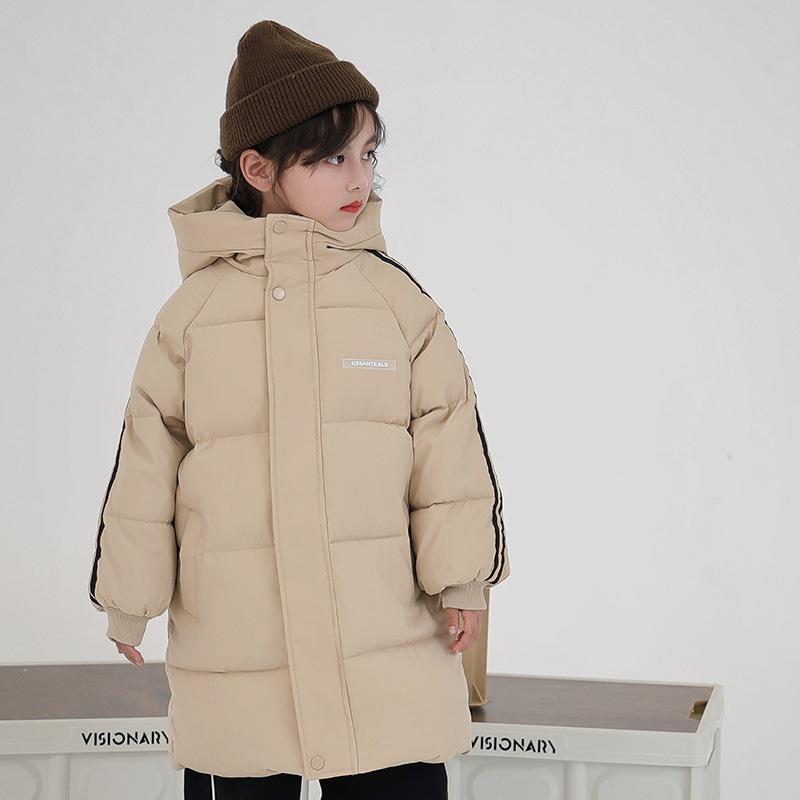 New children's winter warm mid-length lightweight fashion versatile thickened warm hooded down cotton jacket