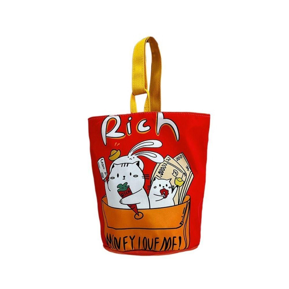 Cat Cartoon Canvas Bucket Bag Cartoon Girl Canvas Cat Shoulder Bag  Female/Children
