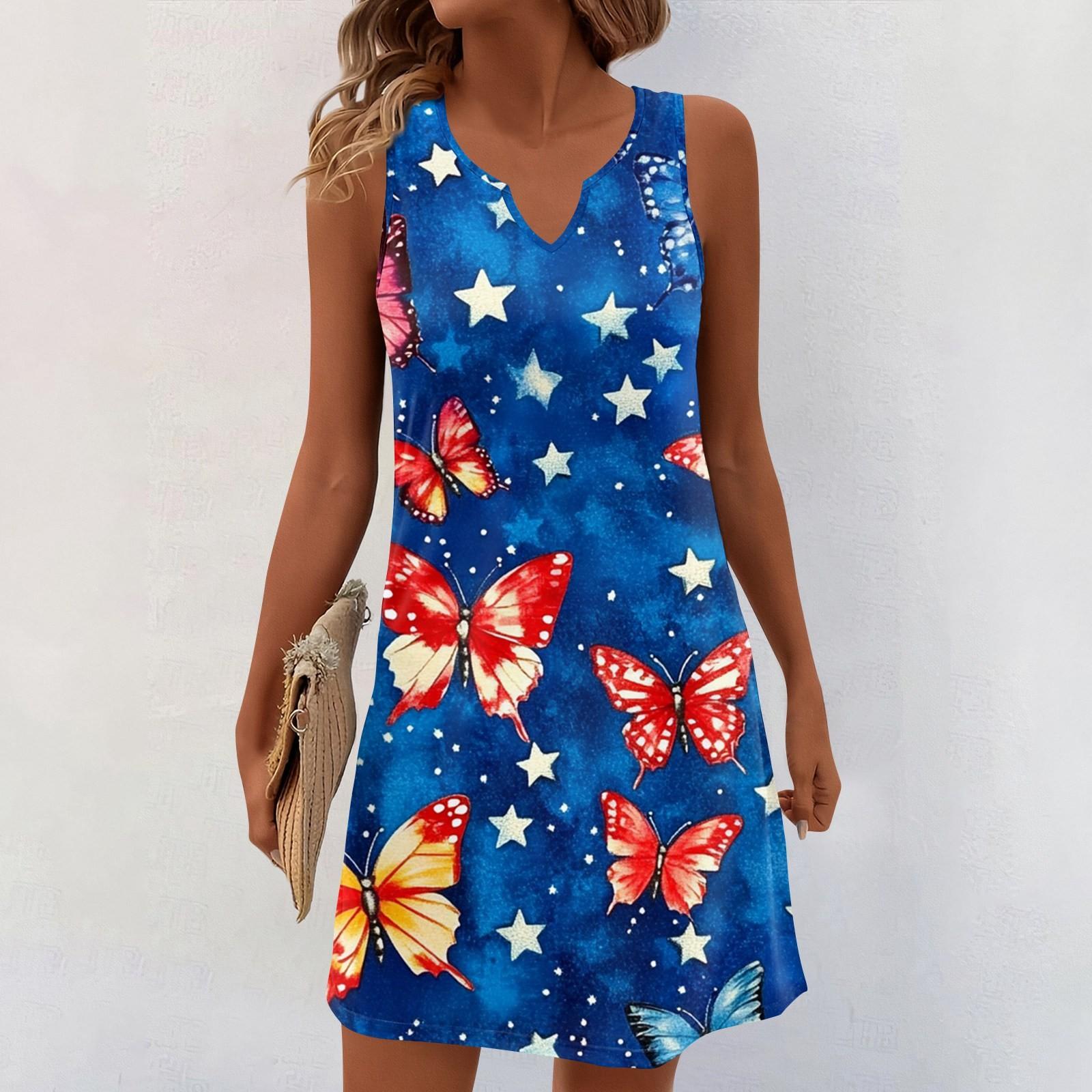 

Женские летние платья с V-образным вырезом и принтом без рукавов Сарафан Повседневное платье XXL