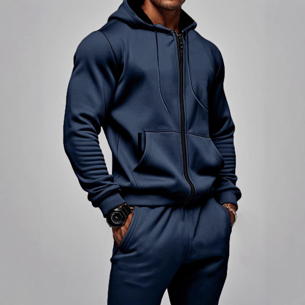 Men's Comfortable Fleece Hooded Sweatshirt Zipper Sports Suit Long Sleeved Sweatshirt Autumn and Winter Season